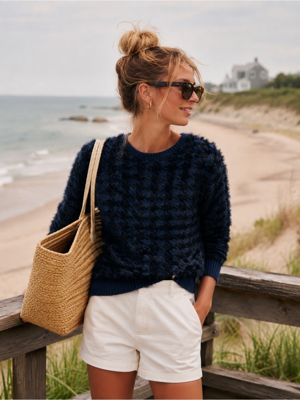 BCBG | Oversized Houndstooth Textured Sweater